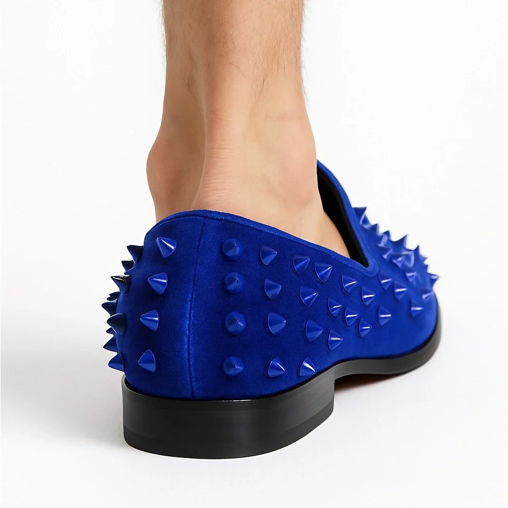 New MetroCharm Men’s Blue Velvet Spike Loafers Dress Tuxedo Shoes Size 10.5